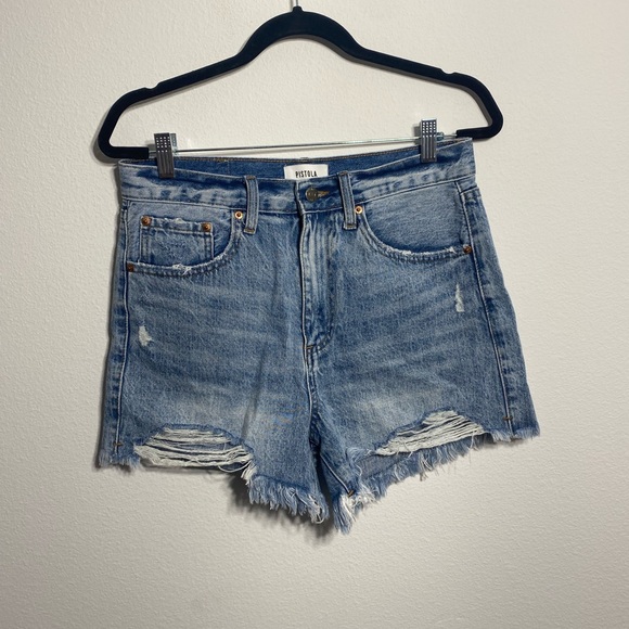 PISTOLA Maeve Super High Rise Cutoff Denim Distressed Cotton Jean Shorts Raw - Picture 2 of 5